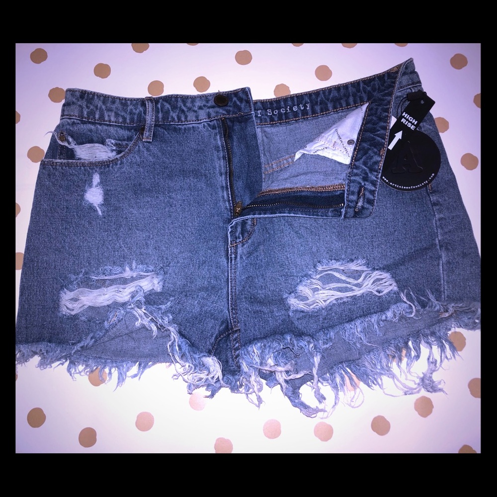 Distressed high rise jean shorts
